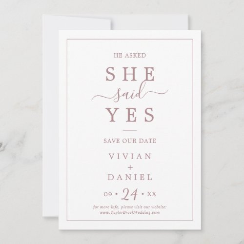 Minimalist Rose Gold She Said Yes Save the Date
