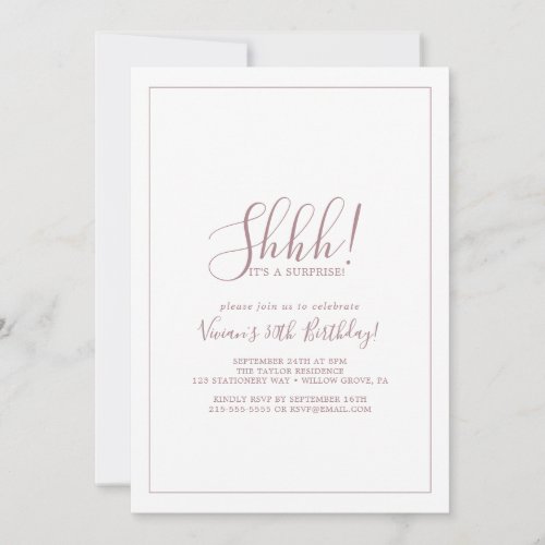 Minimalist Rose Gold Surprise Party Invitation