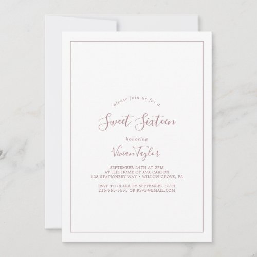 Minimalist Rose Gold Sweet Sixteen Birthday Invitation