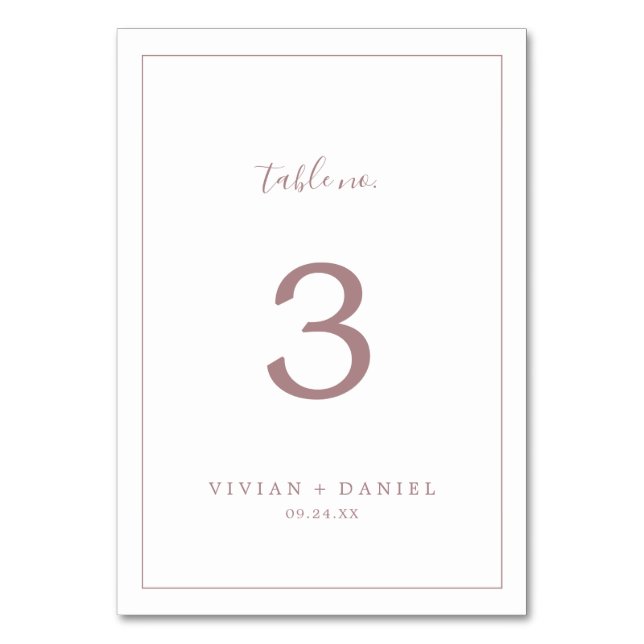 Minimalist Rose Gold Table Number (Front)