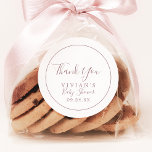 Minimalist Rose Gold Thank You Baby Shower Favor Classic Round Sticker<br><div class="desc">These minimalist rose gold thank you baby shower favor stickers are perfect for a simple baby shower. The modern romantic design features classic rose gold and white typography paired with a rustic yet elegant calligraphy with vintage hand lettered style. Customizable in any color. Keep the design simple and elegant, as...</div>