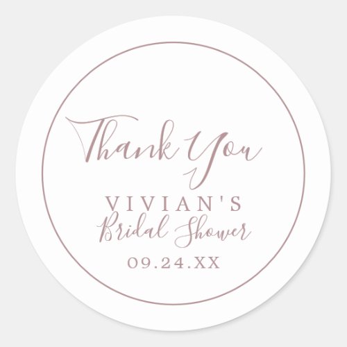 Minimalist Rose Gold Thank You Bridal Shower Favor Classic Round Sticker