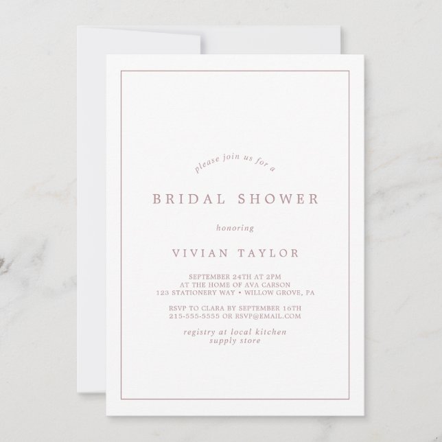 Minimalist Rose Gold Typography Bridal Shower Invitation (Front)