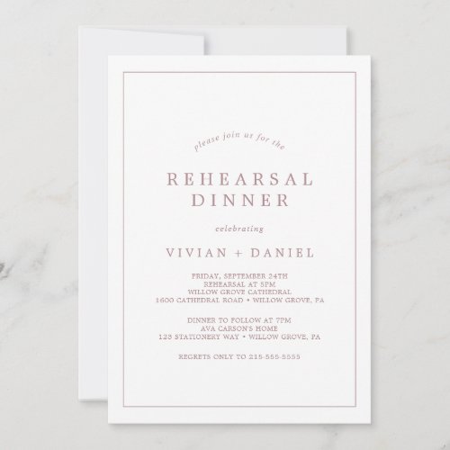 Minimalist Rose Gold Typography Rehearsal Dinner Invitation