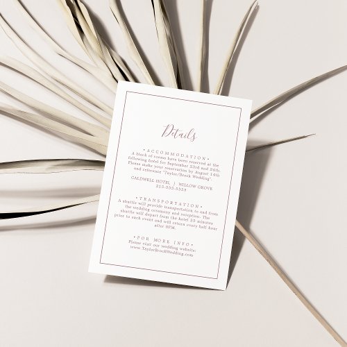 Minimalist Rose Gold Wedding Details Enclosure Card