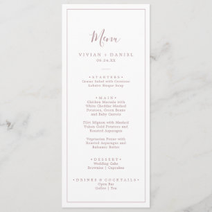 Minimalist Rose Gold Wedding Dinner Menu
