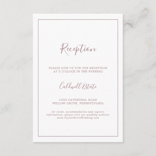 Minimalist Rose Gold Wedding Reception Insert Card