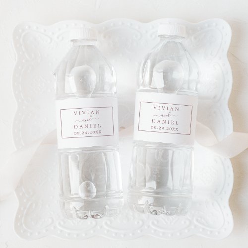 Minimalist Rose Gold Wedding Water Bottle Label