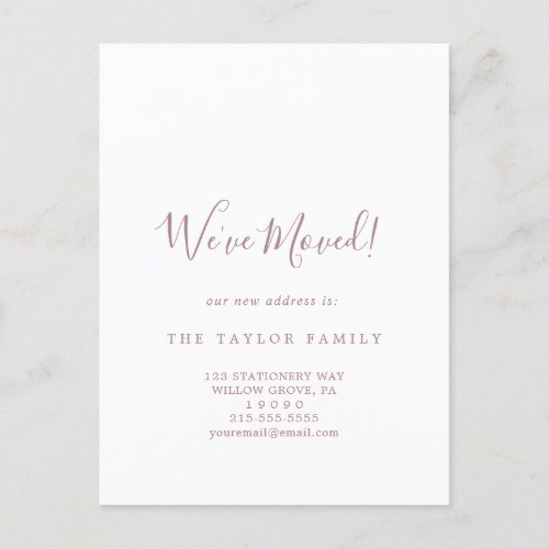 Minimalist Rose Gold Weve Moved Moving Announcement Postcard