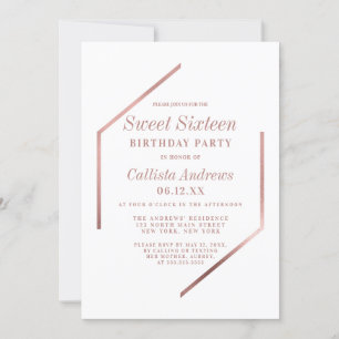 Minimalist Rose Gold White Geo Frame Sweet 16 Invitation