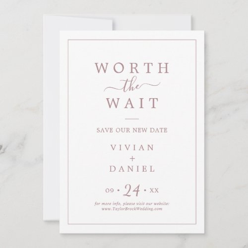 Minimalist Rose Gold Worth the Wait Covid Wedding Save The Date