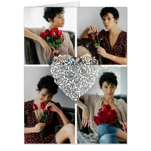 Minimalist Rose Heart Photo Collage Custom  Card