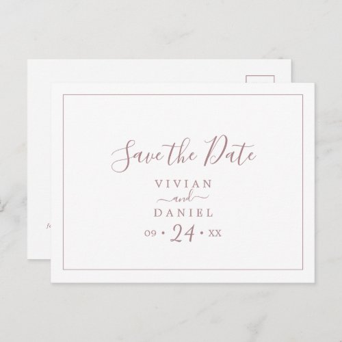 Minimalist Rose Horizontal Save the Date Postcard