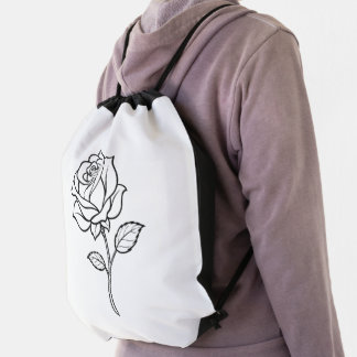 Minimalist Rose Line Art Elegant Floral Design Drawstring Bag