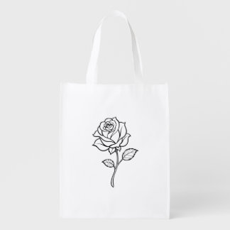 Minimalist Rose Line Art Elegant Floral Design Grocery Bag
