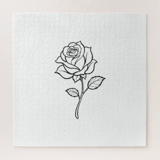 Minimalist Rose Line Art Elegant Floral Design Jigsaw Puzzle