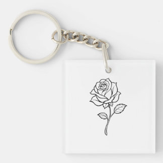 Minimalist Rose Line Art Elegant Floral Design Keychain