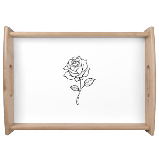 Minimalist Rose Line Art Elegant Floral Design Serving Tray