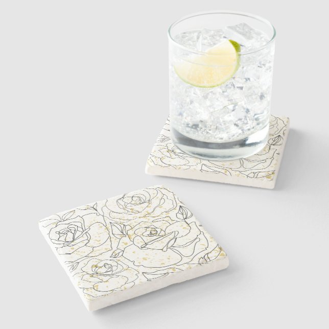 Minimalist Rose Line Art Pattern Decorative Throw  Stone Coaster (Side)