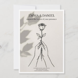 Minimalist Rose Line Art Wedding Invitation