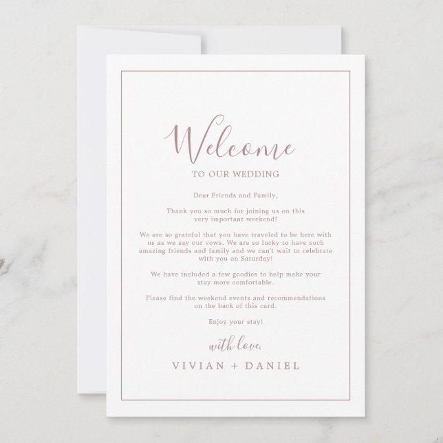 Minimalist Rose Wedding Welcome Letter & Itinerary (Front)