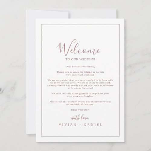Minimalist Rose Wedding Welcome Letter  Itinerary