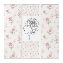 Minimalist Rose Woman Line Art Triptych Wall Art S