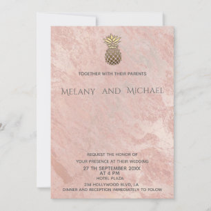 Minimalist rosegold marble gold pineaapple invitation