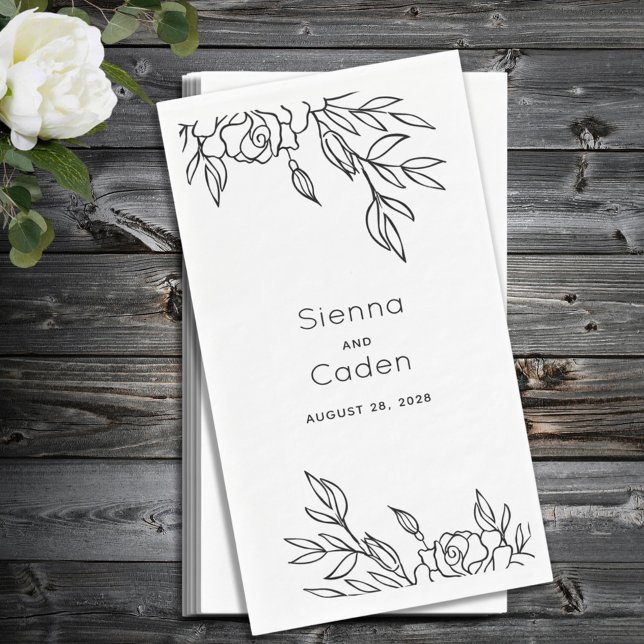 Minimalist Roses Line Drawing Wedding Paper Guest Towels (Creator Uploaded)