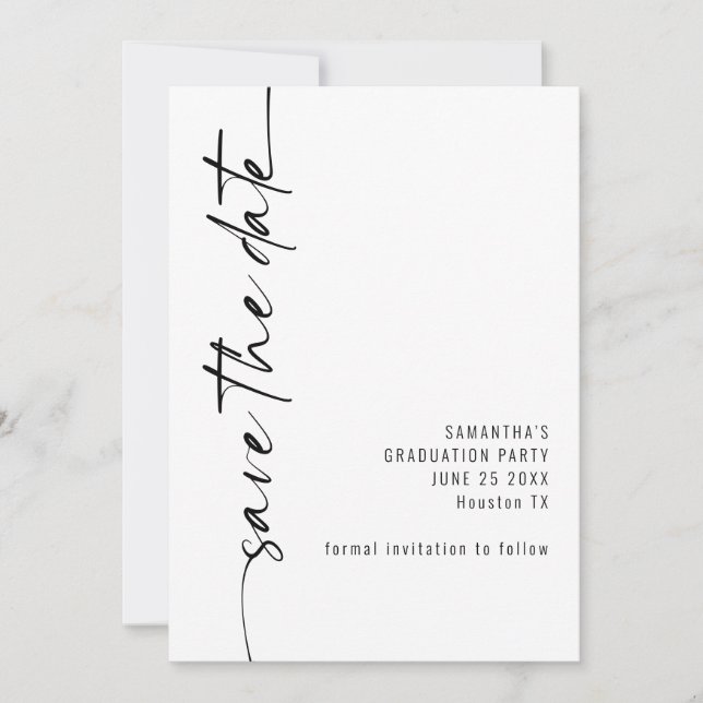 Minimalist Rotated Calligraphy Graduation Save The Date (Front)