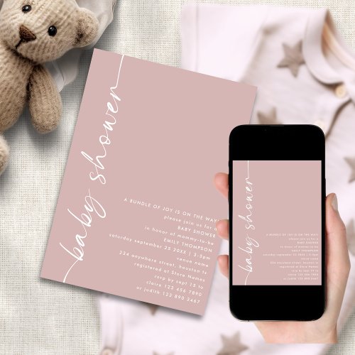 Minimalist Rotated Text Dusty Rose Baby Shower Invitation