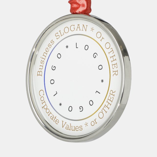 Minimalist Round Logo Photo Business Slogan Gold Metal Ornament (Left)
