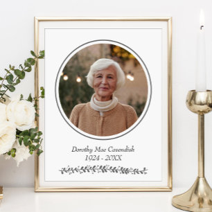 Minimalist Round Photo Memorial Service Funeral Poster