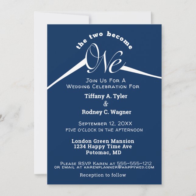 Minimalist Royal Blue and White The One Wedding Invitation (Front)