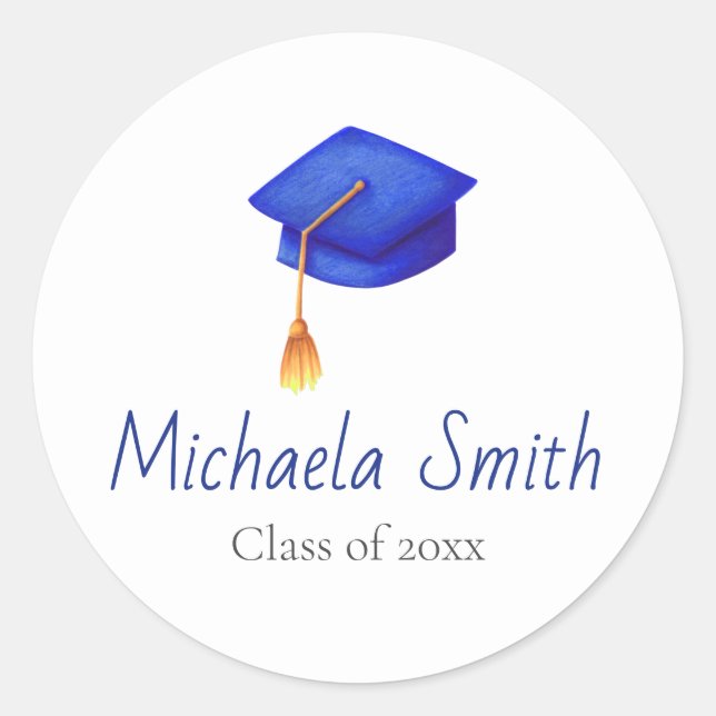 Minimalist Royal Blue Graduation Personalized Classic Round Sticker (Front)