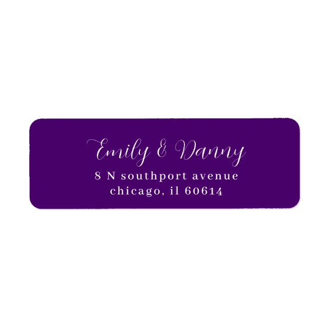 Minimalist Royal Purple Elegant Wedding Address Label (Front)