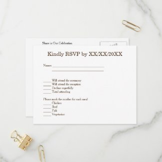 Minimalist RSVP Menu Custom Bride Groom Postcard