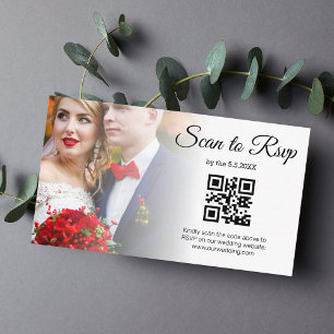 minimalist rsvp qr code wedding day faded photo enclosure card