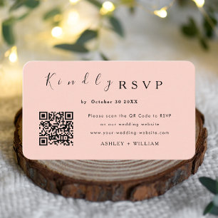 Minimalist Rsvp Website Qr Code Blush Pink Wedding Enclosure Card