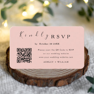 Minimalist Rsvp Website Qr Code Chic Pink Wedding Enclosure Card