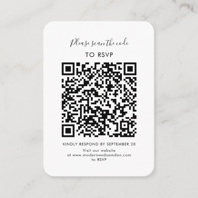 Minimalist RSVP with QR Code Script Enclosure Card (Front)