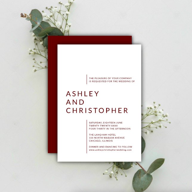 Minimalist Ruby Red Isolated Names Wedding Invitation (Creator Uploaded)