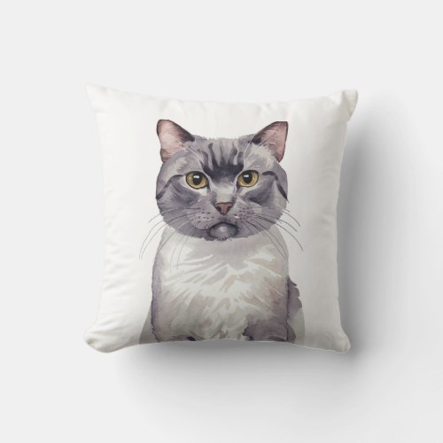 Minimalist Russian Blue Cat Inspired  Throw Pillow