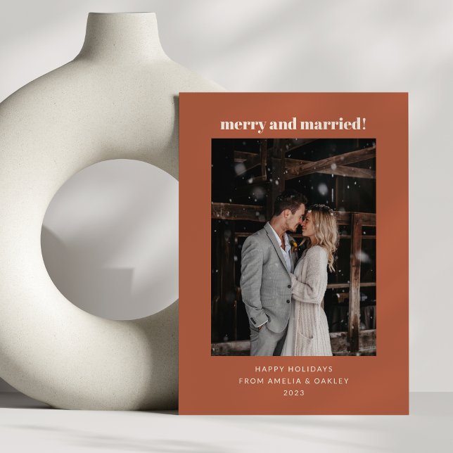 Minimalist Rust Fall Merry Married Christmas Photo Holiday Card (Creator Uploaded)