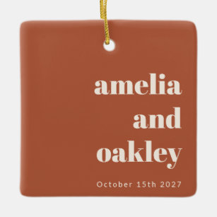 Minimalist Rust Fall Retro Custom Wedding Photo Ceramic Ornament