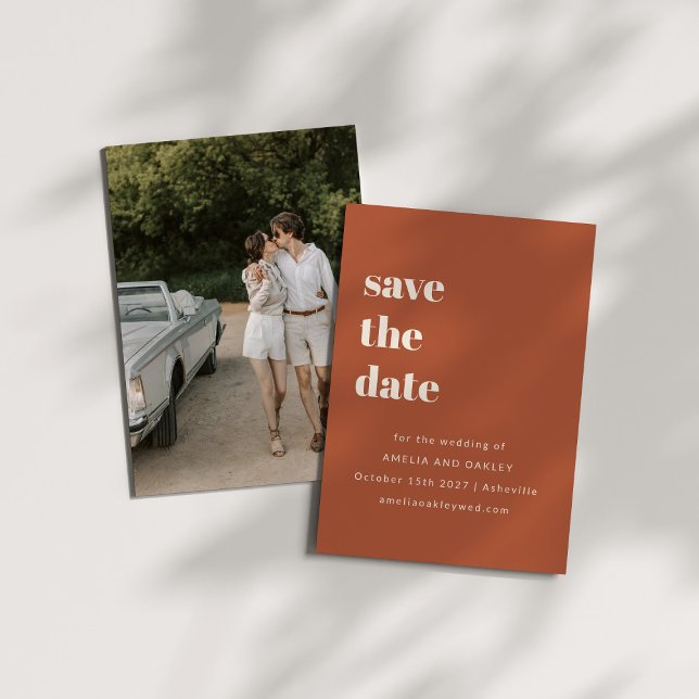 Minimalist Rust Fall Retro Simple Wedding Photo Save The Date (Creator Uploaded)