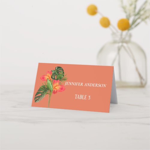 Minimalist Rust Orange Flower Wedding Place Cards