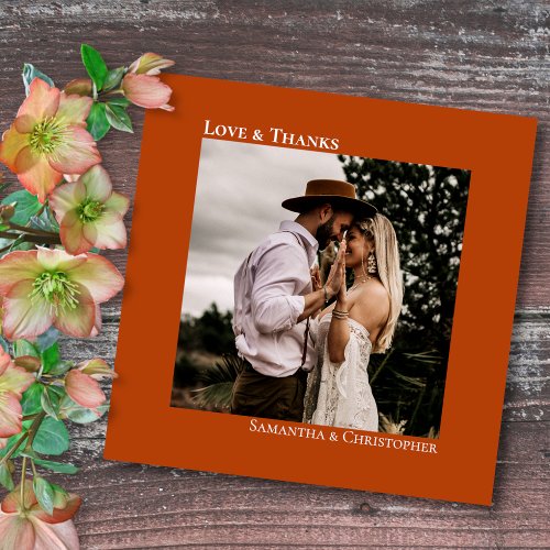 Minimalist Rust Orange Simple Wedding Photo Love  Thank You Card