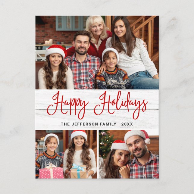 Minimalist Rustic 3 PHOTO Christmas Holiday Postcard (Front)