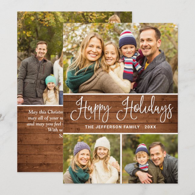 Minimalist Rustic 4 PHOTO Christmas Greeting Boho Holiday Card (Front/Back)